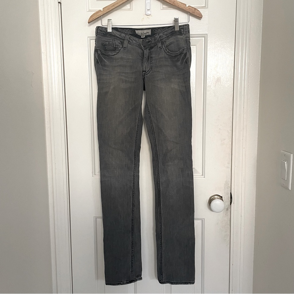 Born in Cali Gray Rhinestone Skull Skinny Jeans